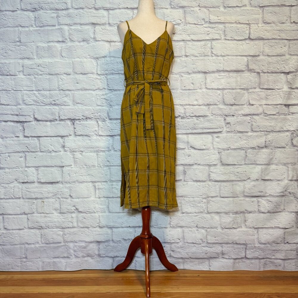 Anthropologie Farrow Mustard Plaid Midi Dress